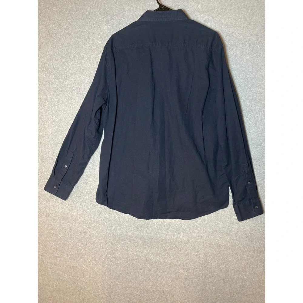 Michael Kors Mens Shirt XL Navy Roll Tab Sleeve Linen Cotton Blend Button Up